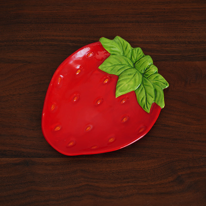 hand-painted strawberry shape ceramic dinner plate