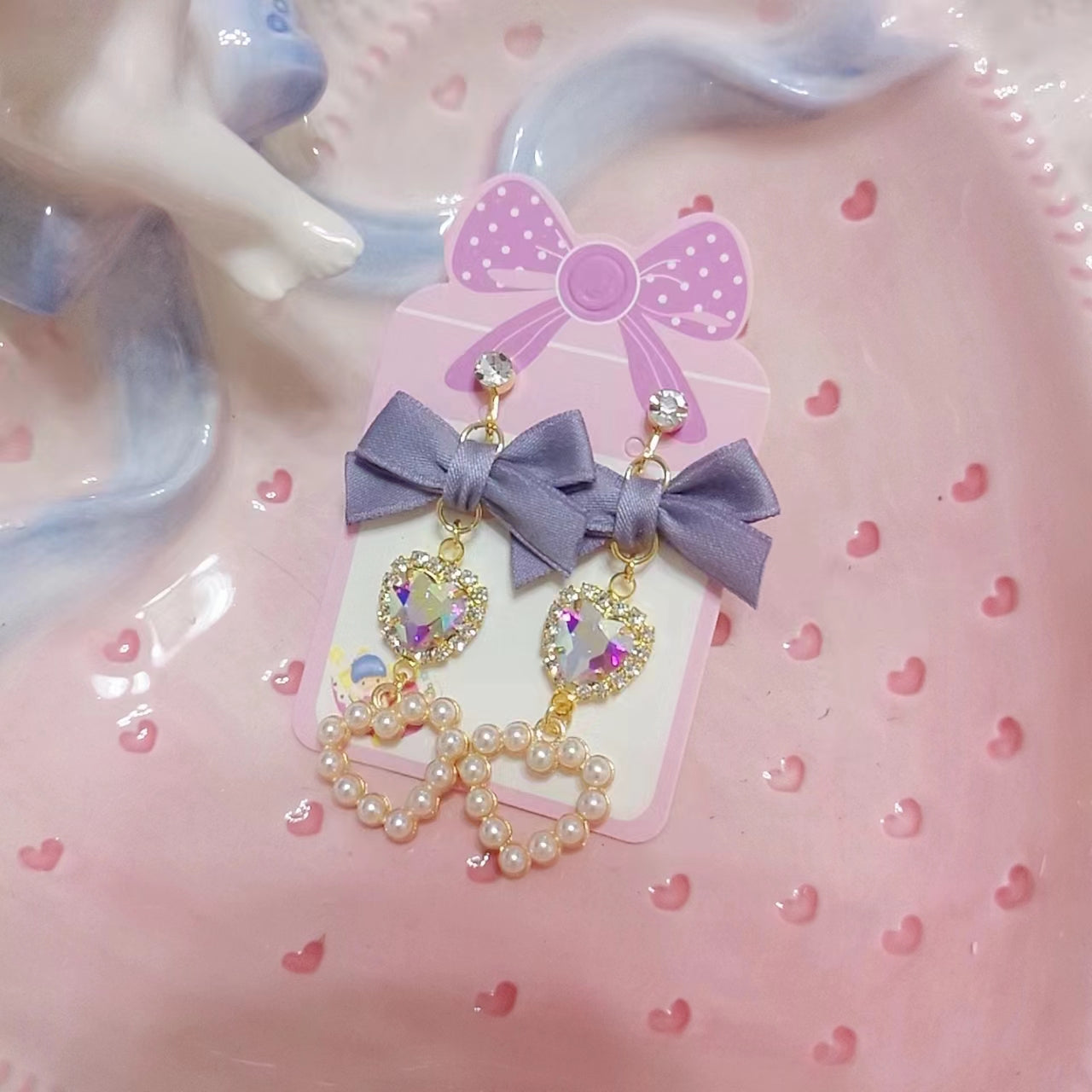 kawaii pearls bow earrings