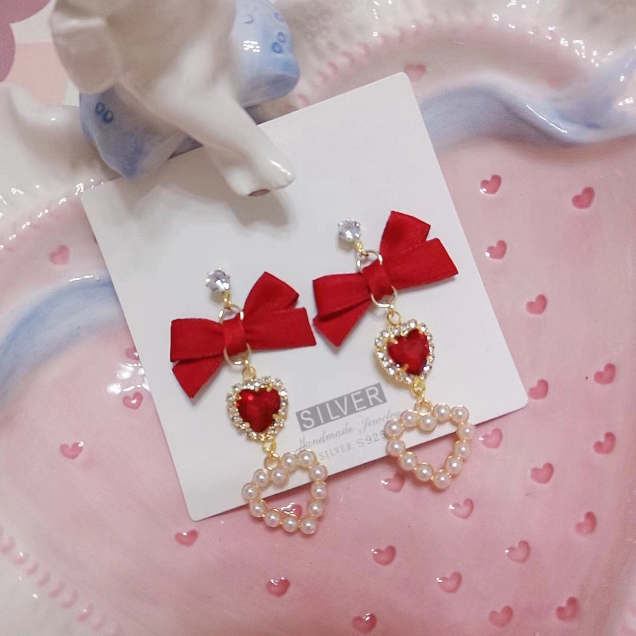 kawaii pearls bow earrings