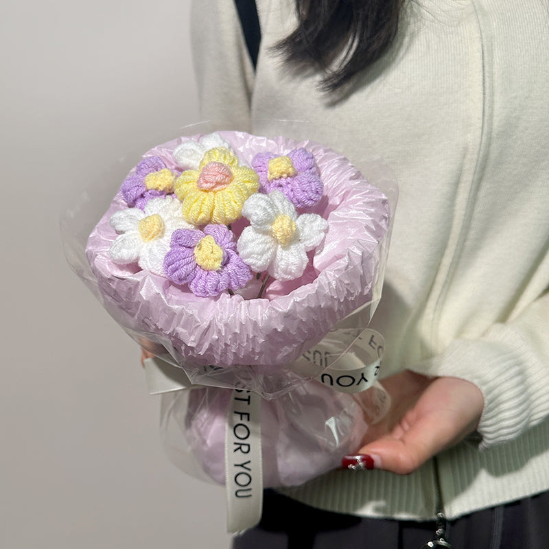 Handmade wool puff flowers bouquet