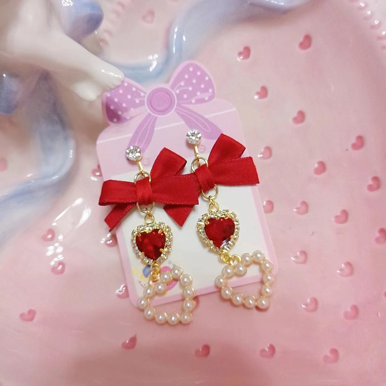 kawaii pearls bow earrings