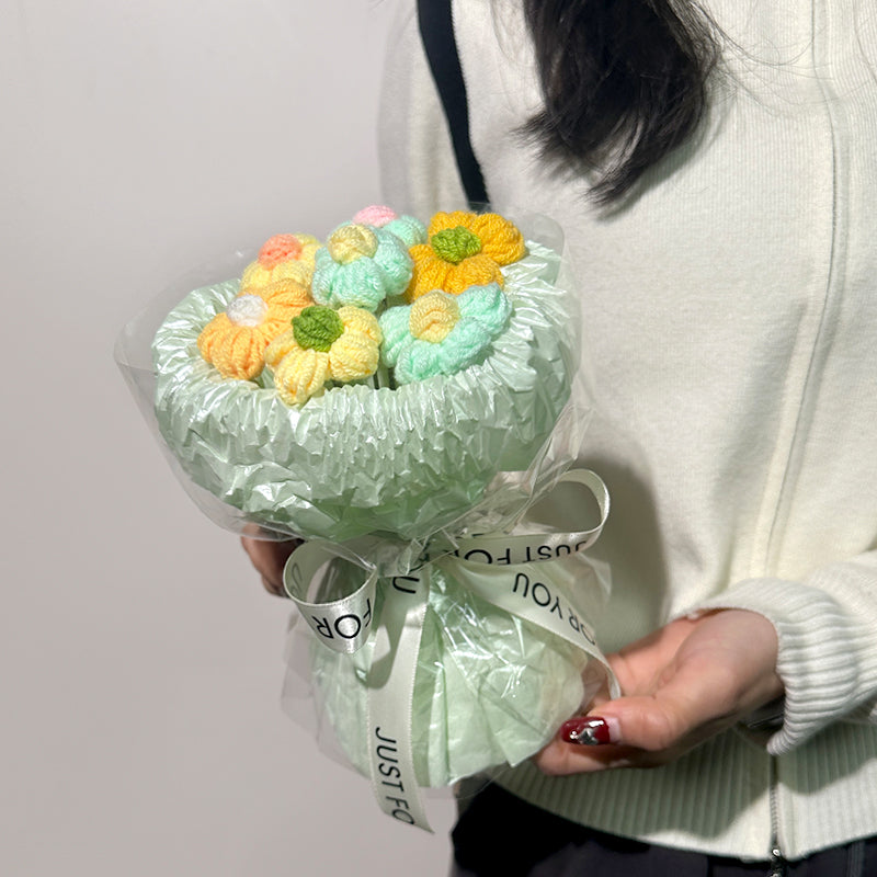 Handmade wool puff flowers bouquet