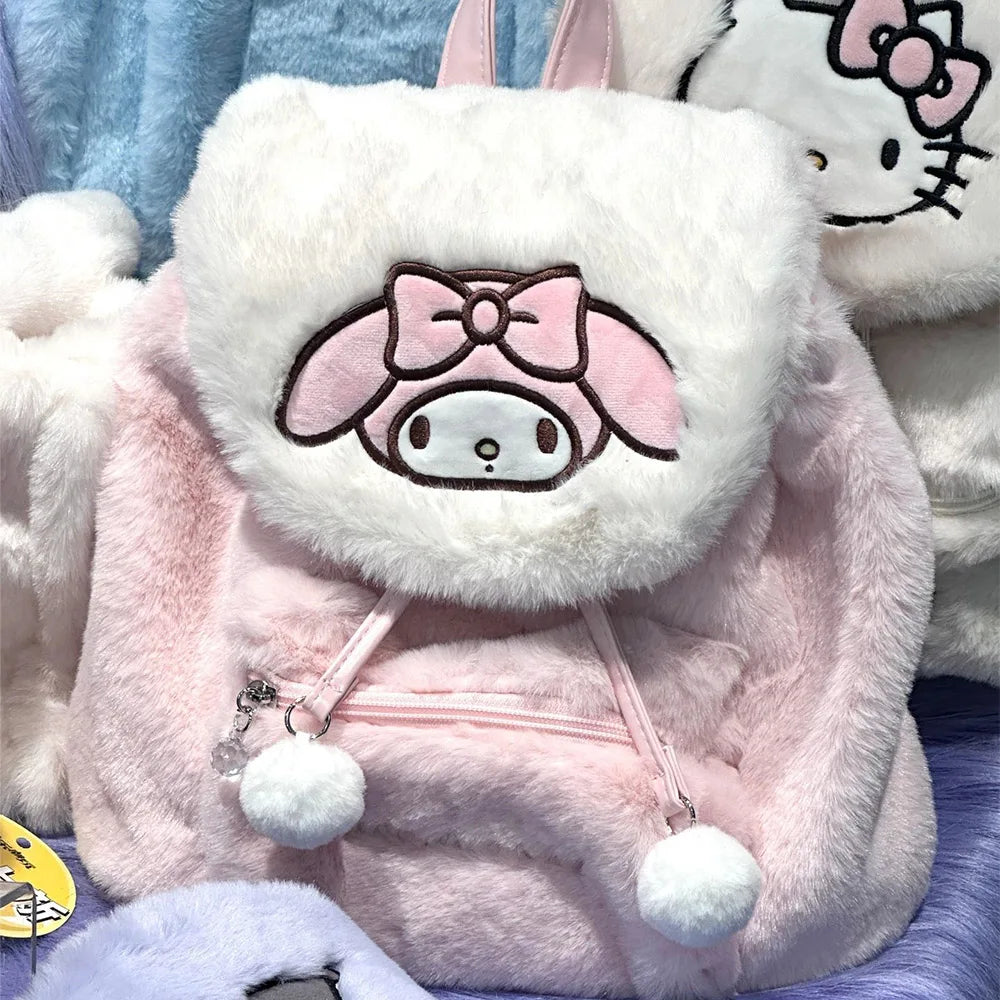 Fuzzy Kawaii Pompom Backpacks Pink