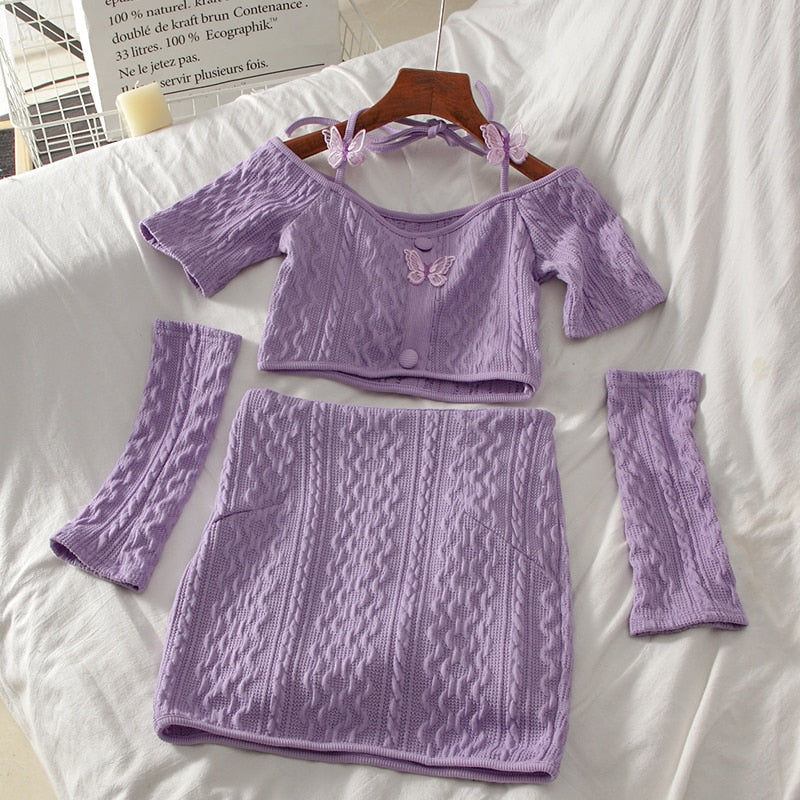 Soft Girl Knitted Matching Set Purple