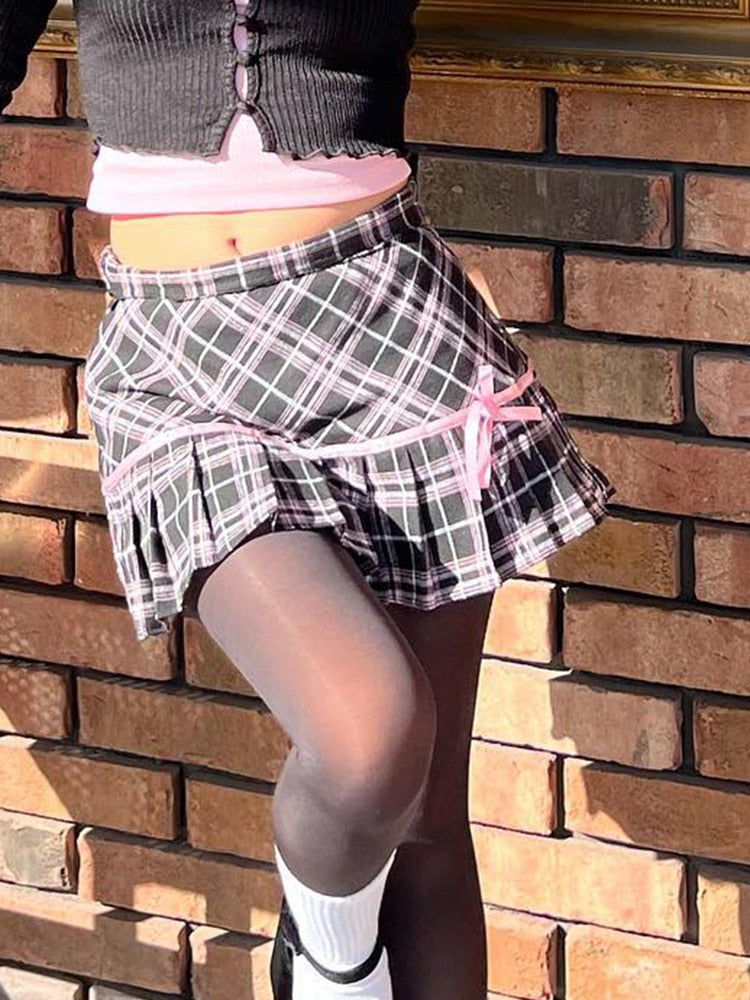 Harajuku Kawaii Fashion Y2K Gyaru Black Pink Plaid Mini Skirt