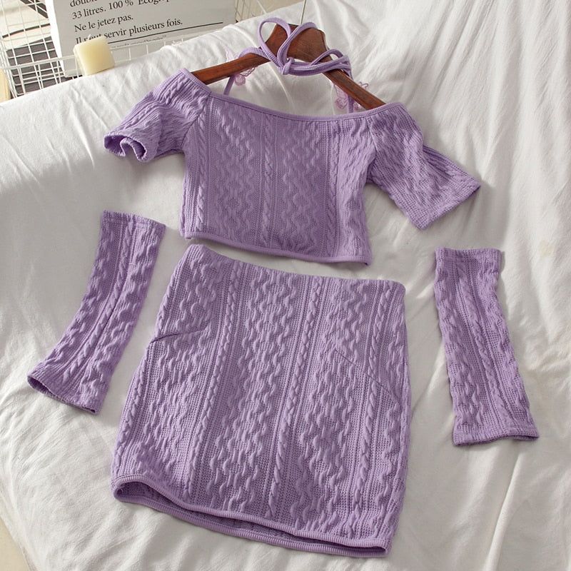 Soft Girl Knitted Matching Set Purple