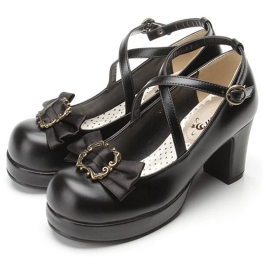 Traditional Bow Embellished Heels Black