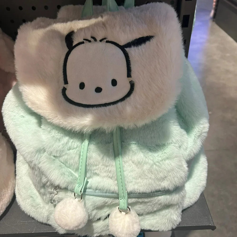 Fuzzy Kawaii Pompom Backpacks Green