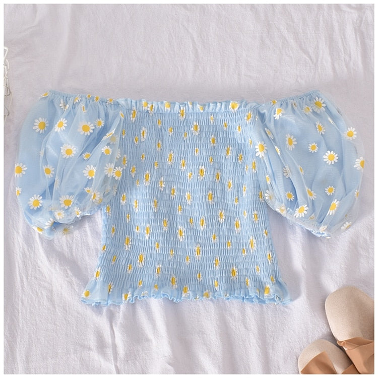 Soft Girl Ruffled Floral Top Daisies