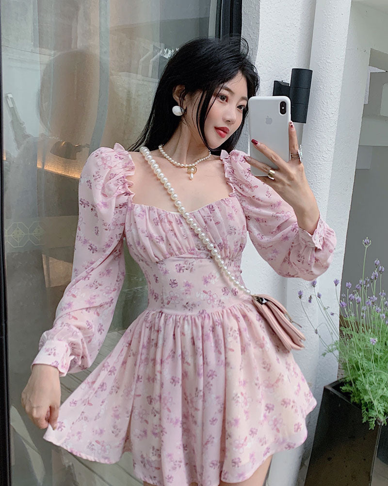 Soft Girl Vintage Floral Mini Dress