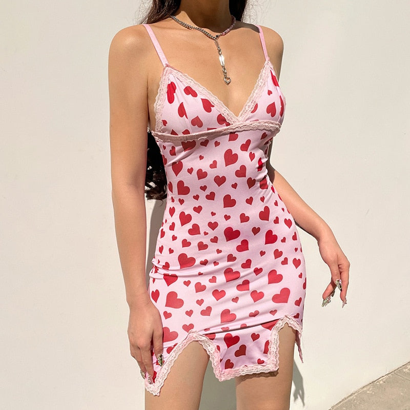 Y2K Valentines Hearts Mini Dress