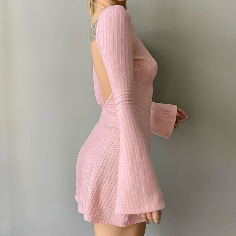 Soft Girl Backless Knitted Dress