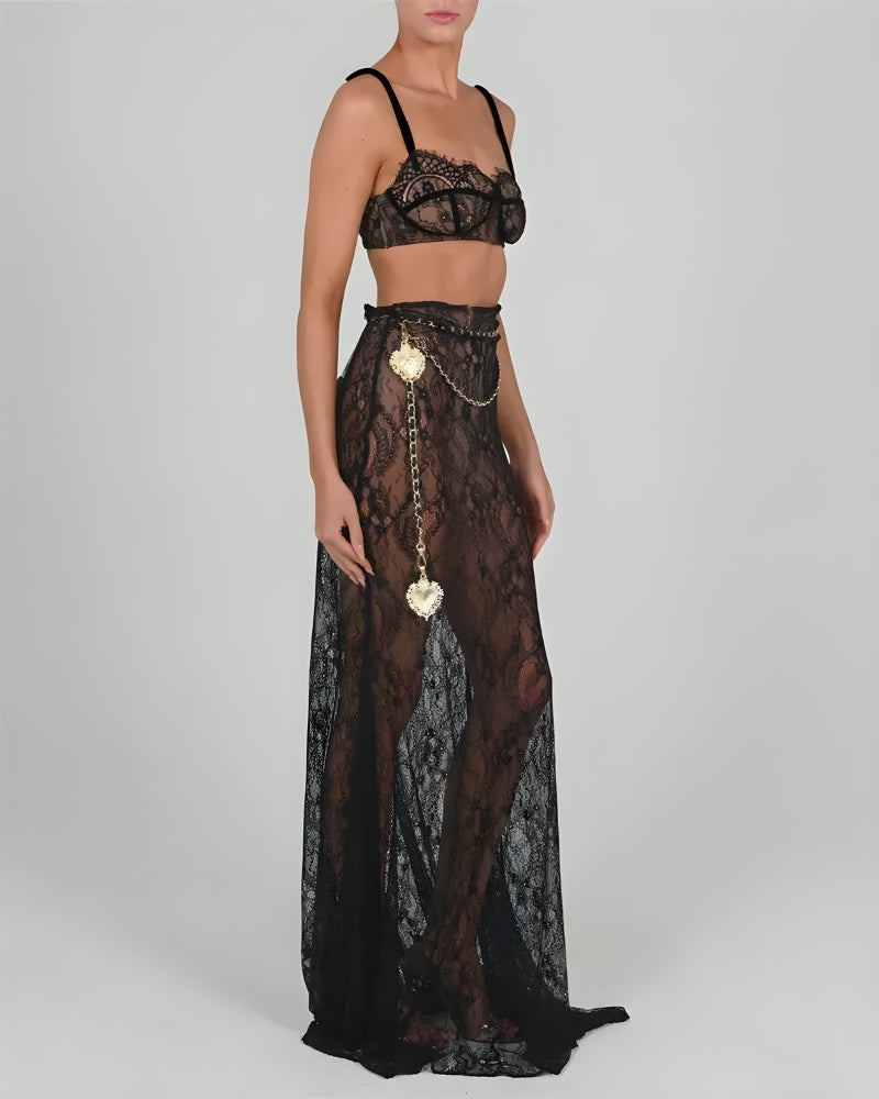 Sheer Lace Two Pieces Coord