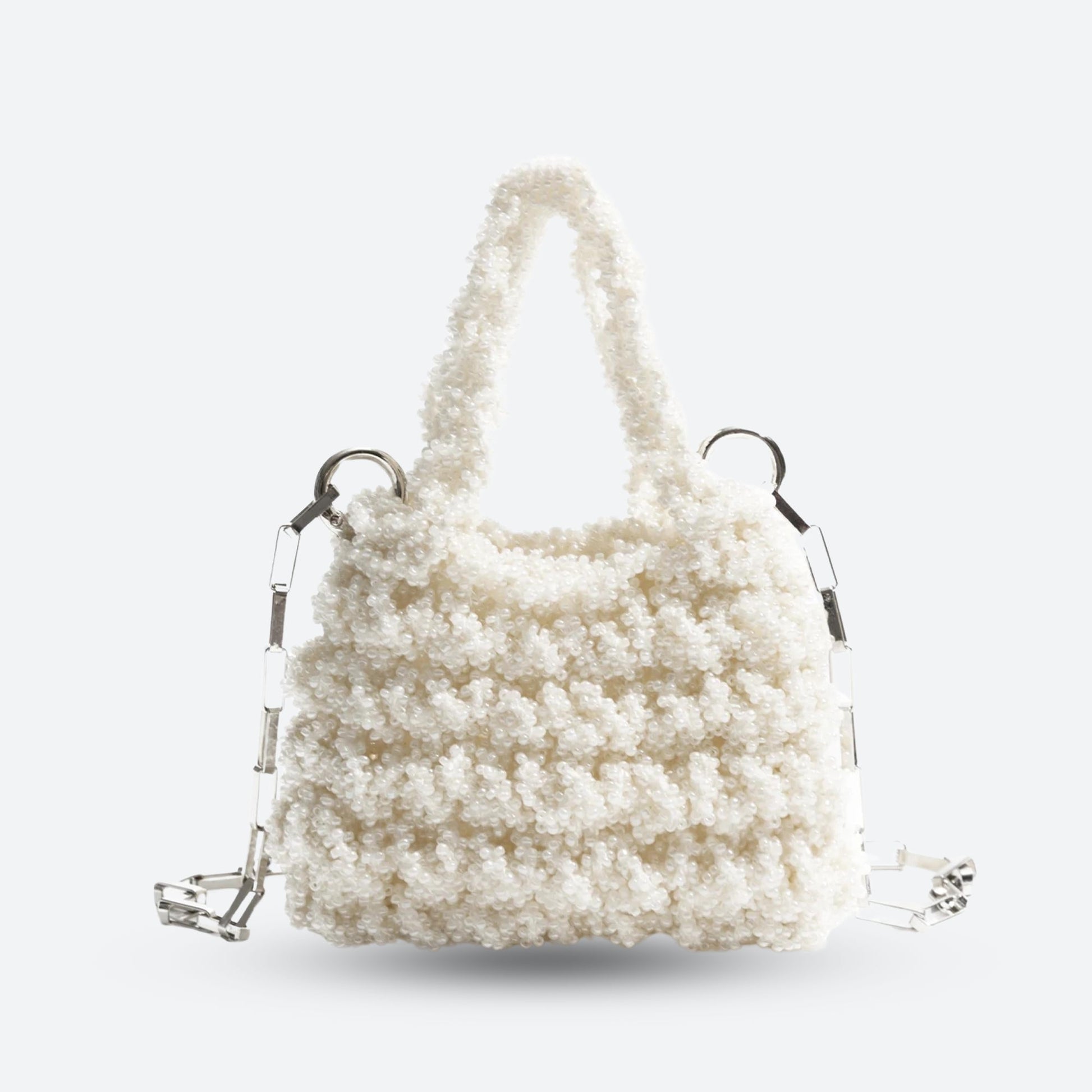 Soft Girl Beaded Chain Strap Handbag White