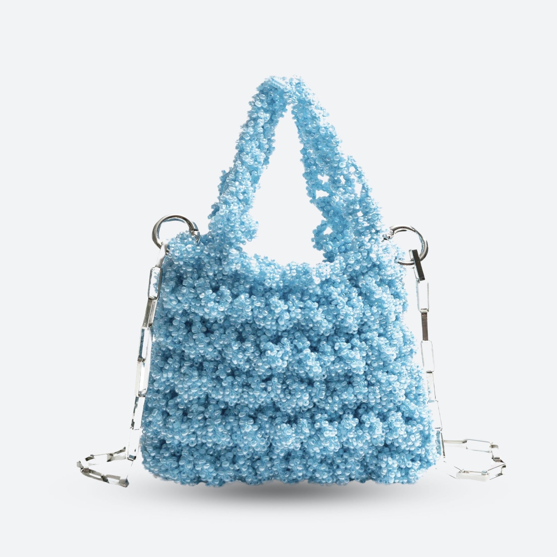 Soft Girl Beaded Chain Strap Handbag Light Blue