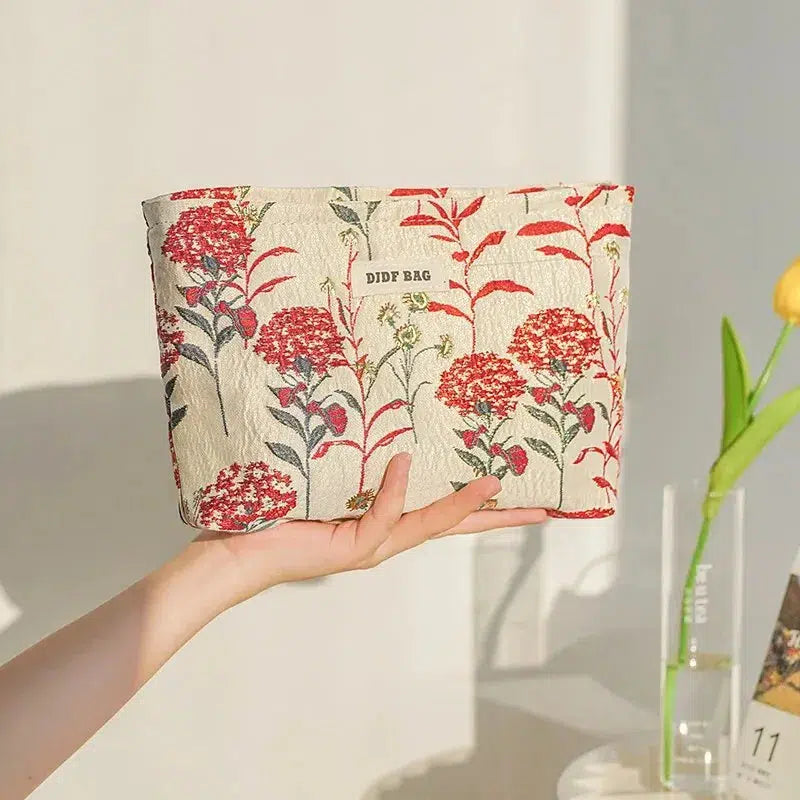 Soft Girl Floral Makeup Bag Red