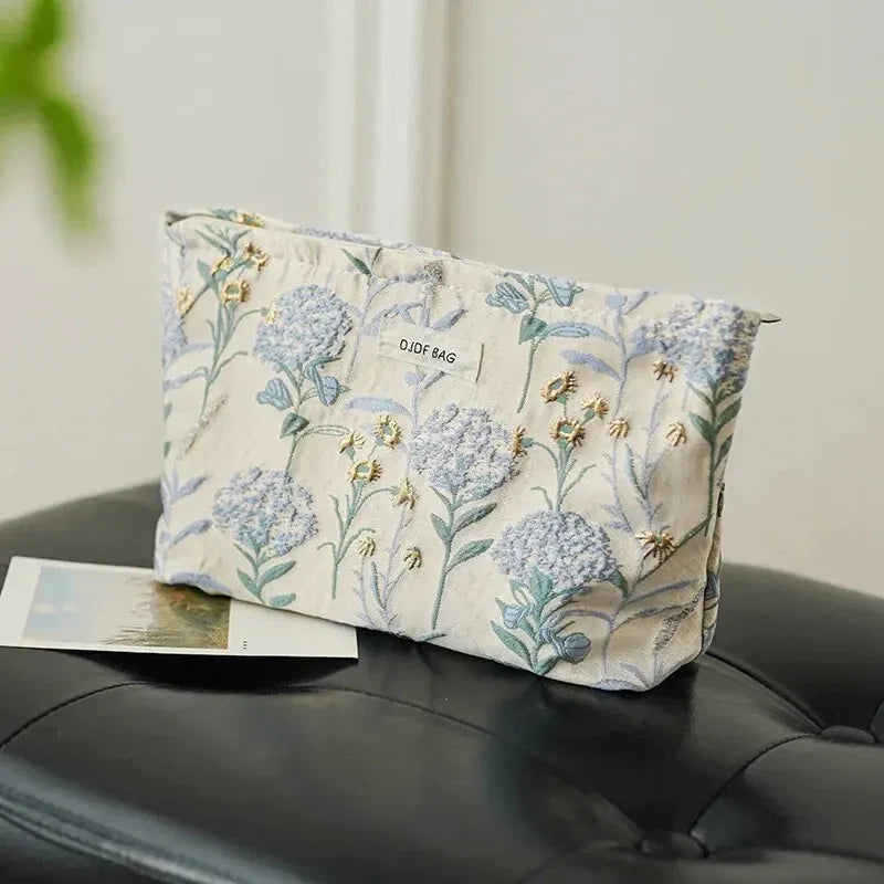 Soft Girl Floral Makeup Bag Light Blue