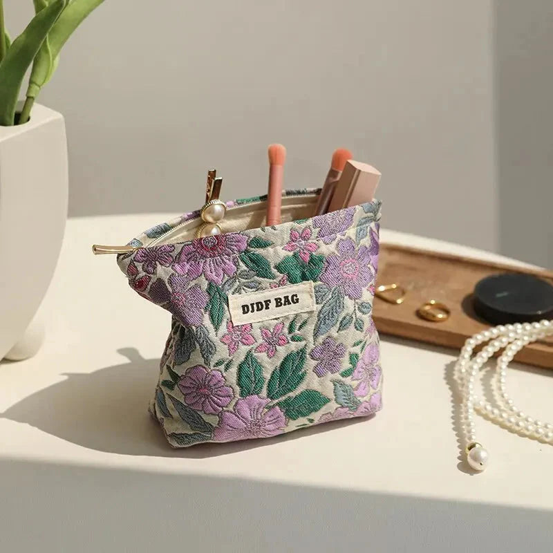 Soft Girl Floral Mini Makeup Bag Purple