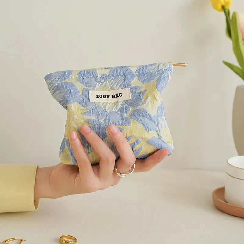 Soft Girl Floral Mini Makeup Bag Light Blue