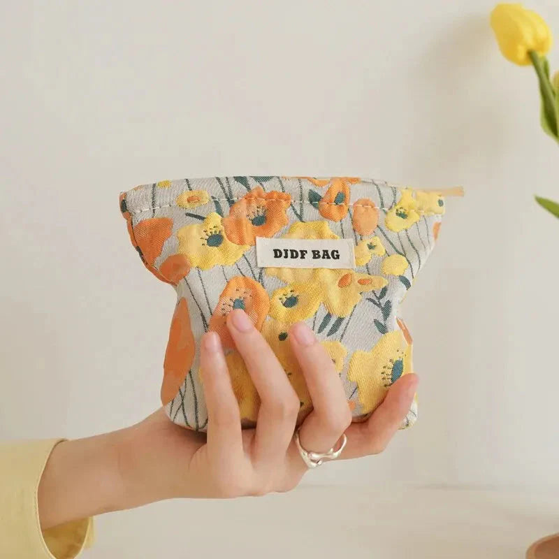 Soft Girl Floral Mini Makeup Bag Orange