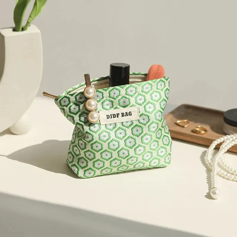 Soft Girl Floral Mini Makeup Bag Green