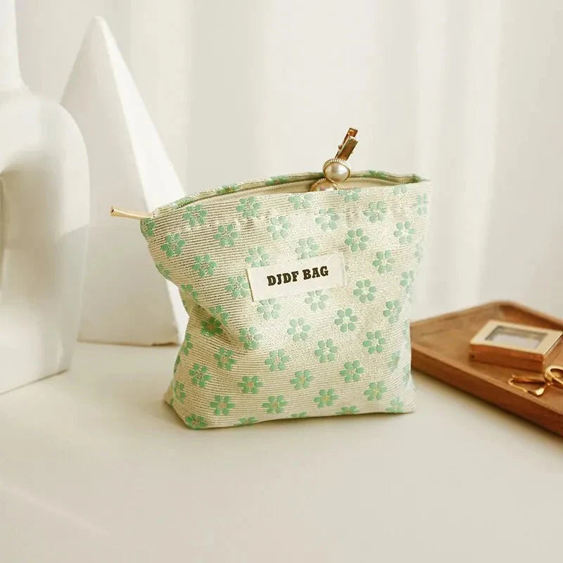 Soft Girl Floral Mini Makeup Bag Beige