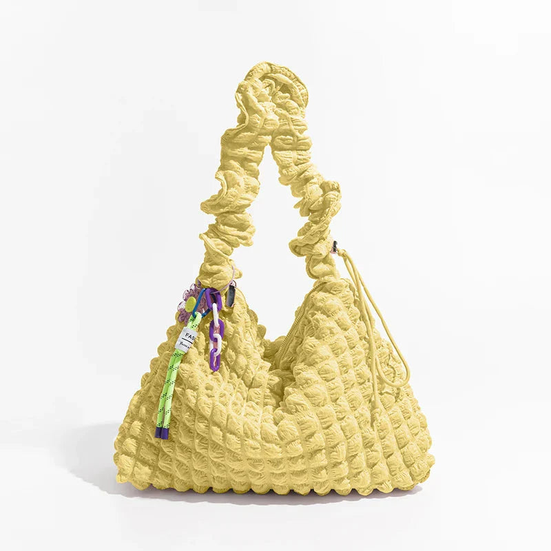 Soft Girl Quilted Ruched Hobo Bag Yellow