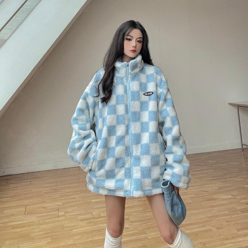 Soft Girl Reversible Checkered Sherpa Jacket