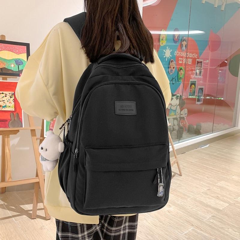 Soft Girl Waterproof School Backpack Black