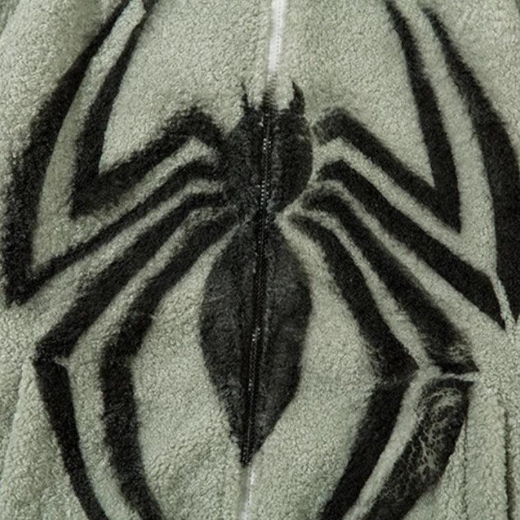 Spider Full Zip-Up Teddy Hoodie Jacket