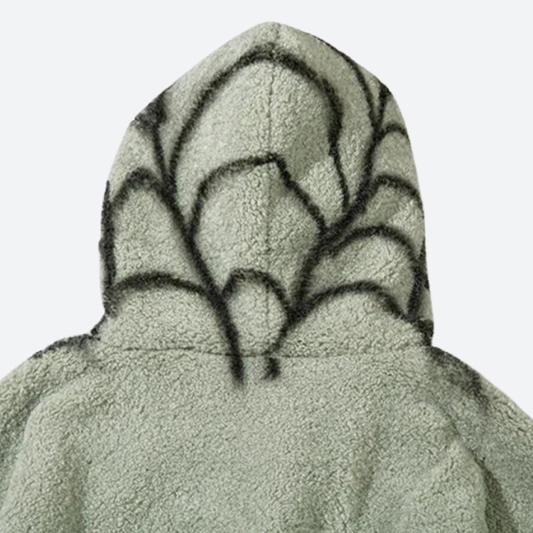 Spider Full Zip-Up Teddy Hoodie Jacket