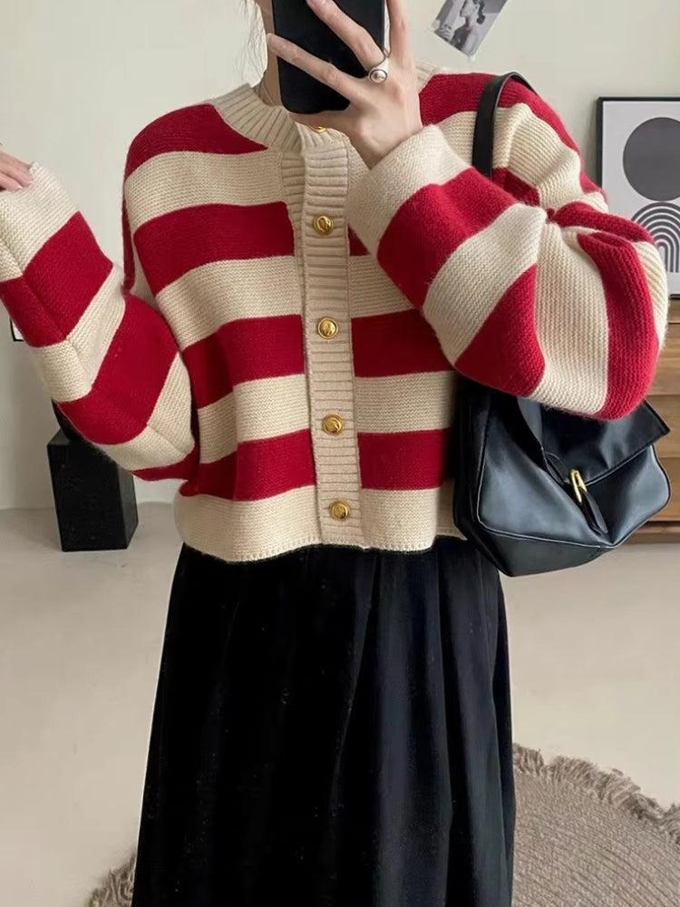 Striped Pink Cardigan Red One Size