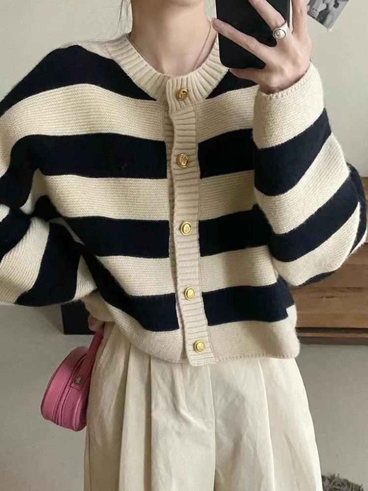 Striped Pink Cardigan Black One Size