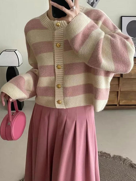 Striped Pink Cardigan Pink One Size