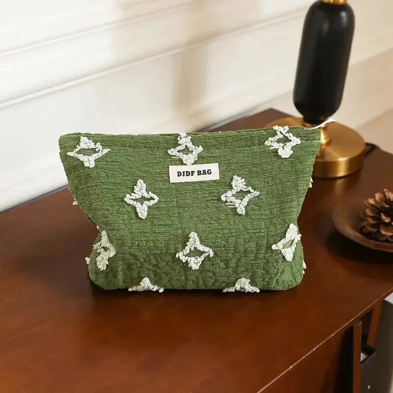 Tasseled Star Embroidered Makeup Bag Dark Green