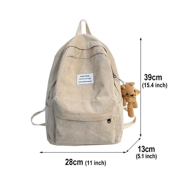 Teddy Bear Corduroy School Backpack