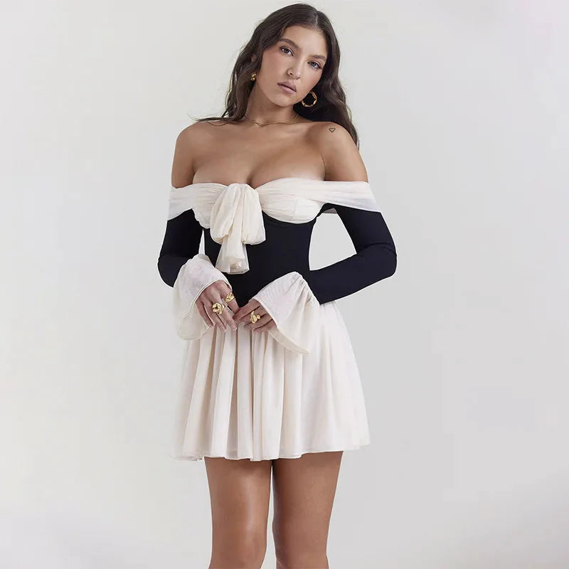 Tie Front Off Shoulder Corset Mini Dress White