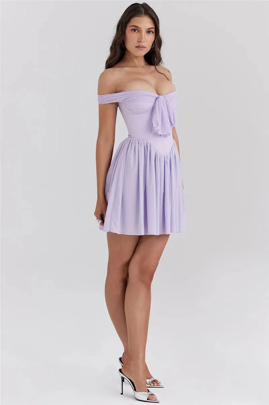 Tie Front Off Shoulder Mini Dress Lilac