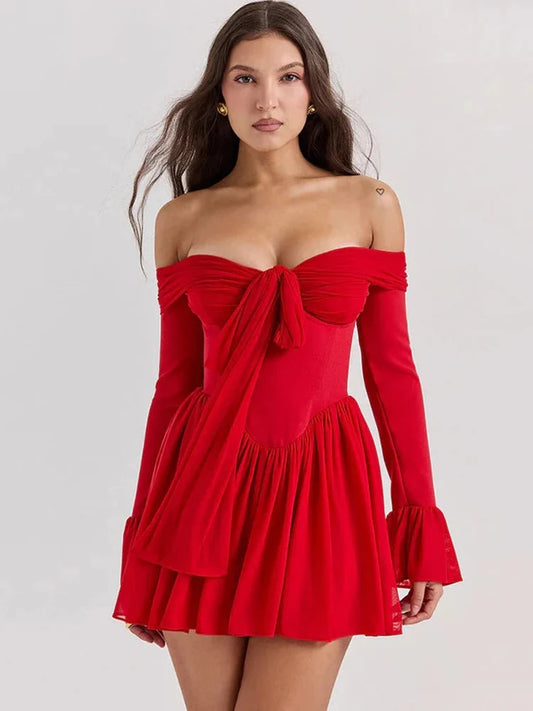Tie Front Strapless Corset Mini Dress Red