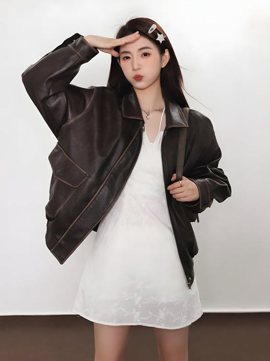 Vintage Faux Brown Leather Jacket Brown