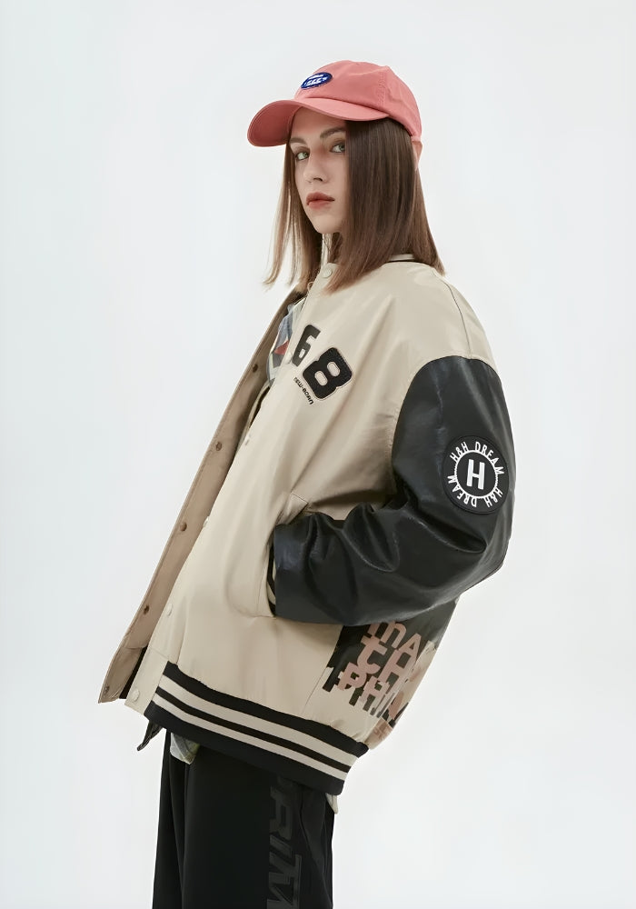 Vintage Grunge 1968 Varsity Jacket Beige