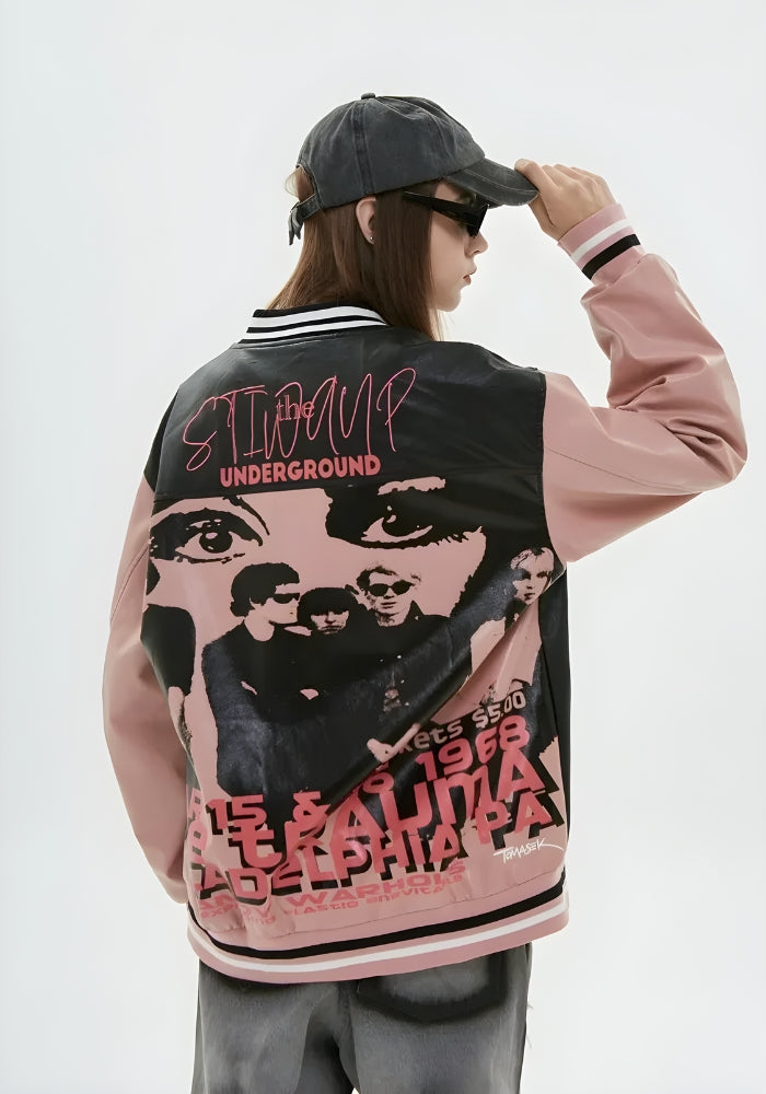 Vintage Grunge 1968 Varsity Jacket Pink