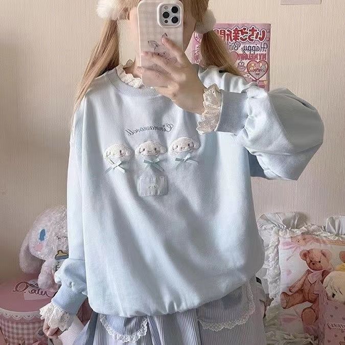 Sanrio Lace Fake Two-piece Long-Sleeved Sweatshirt Top