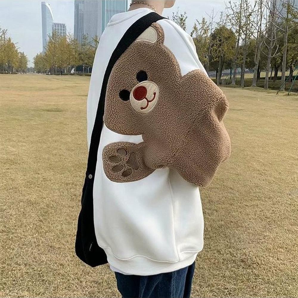 Weirdcore Bear Sleeve Sweatshirt White