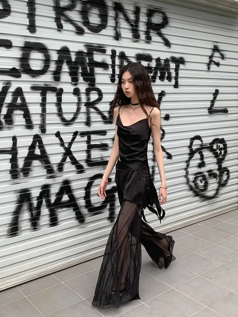 Y2K Asymmetric Top & Skirt Pants Two Piece Coord