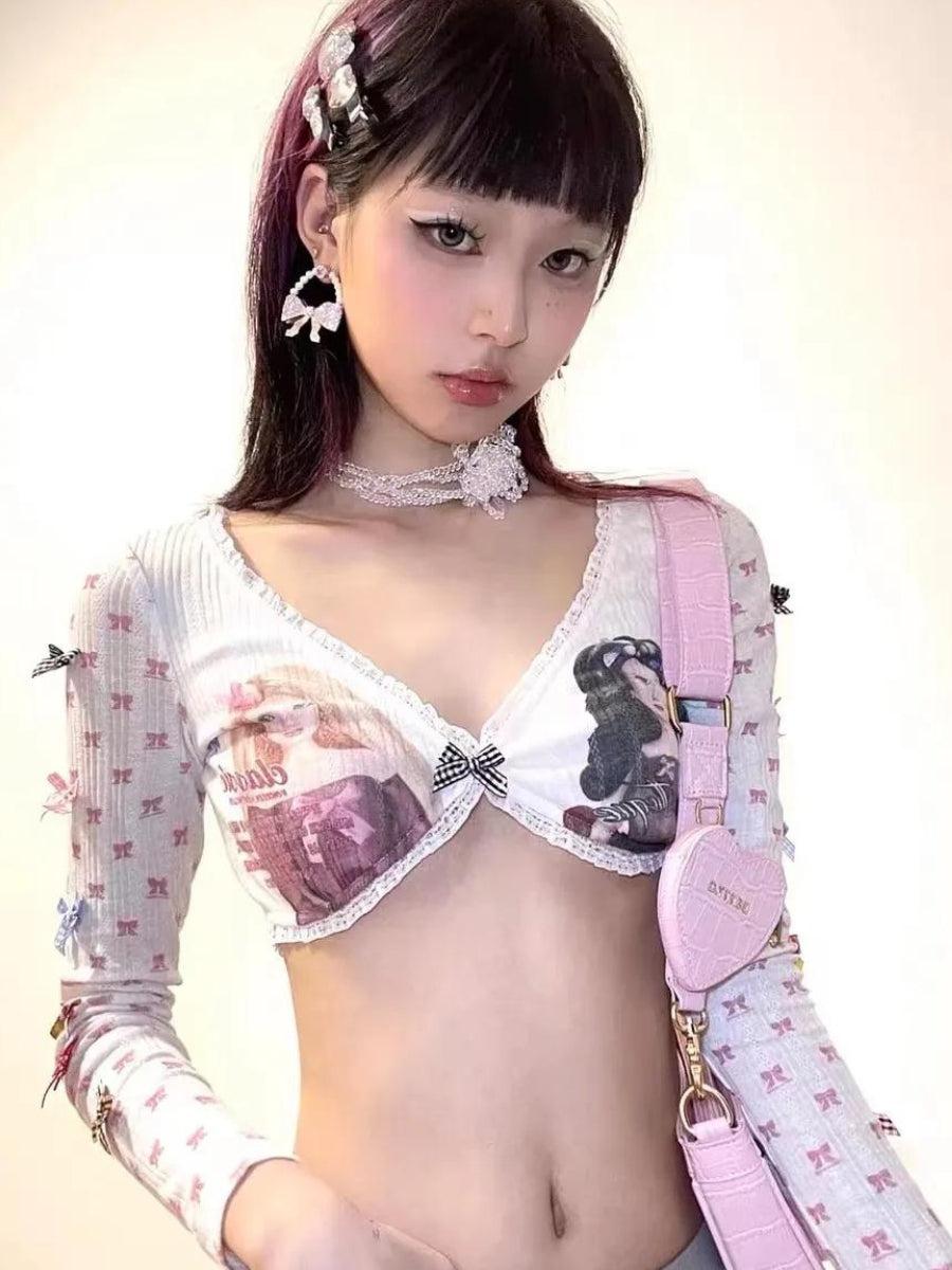 Y2K Barbie White Long Sleeve Top