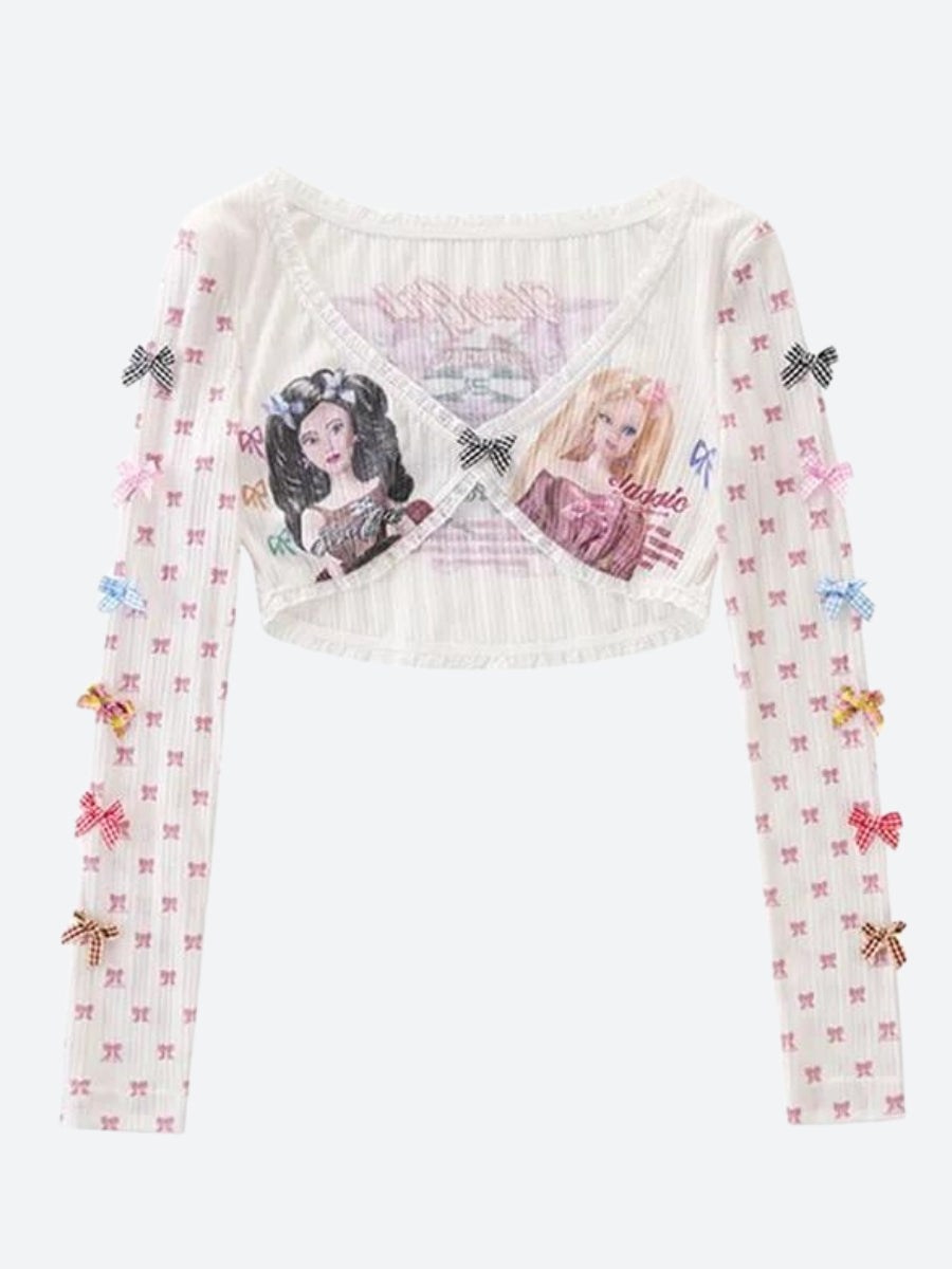 Y2K Barbie White Long Sleeve Top