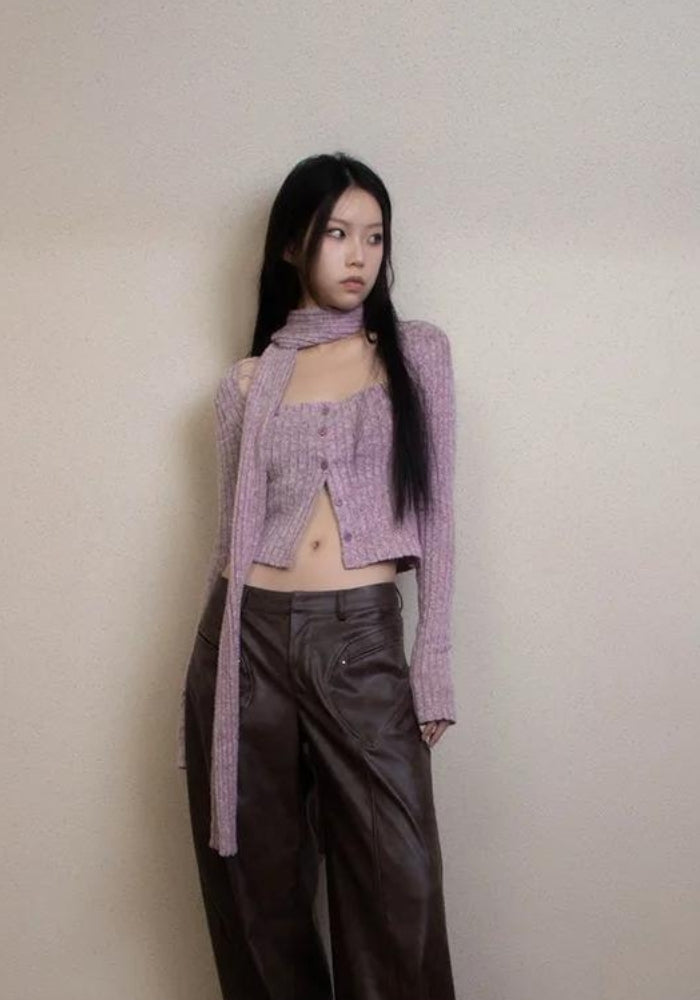 Y2K Corduroy Cropped Scarf Cardigan