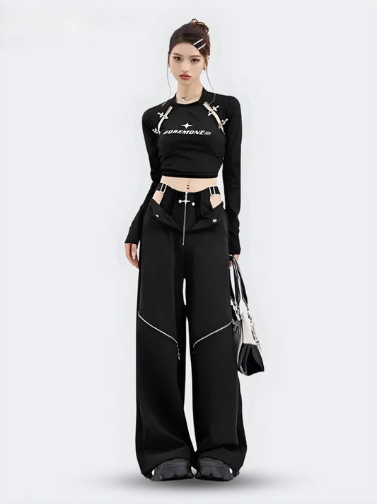 Y2K Cut Out Waist Pants Black