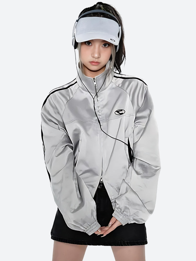 Y2K Cyberpunk Reflective Double Zip-Up Jacket Silver